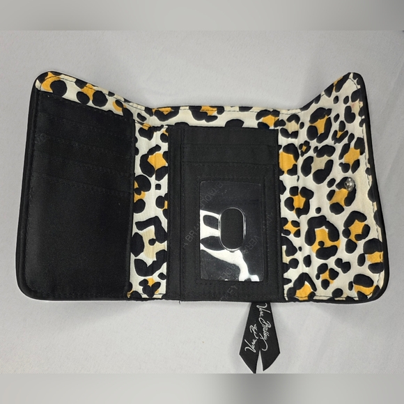 Vera Bradley Black Quilted Trifold Wallet | Leopard Interior | Snap Closure - Picture 2 of 7
